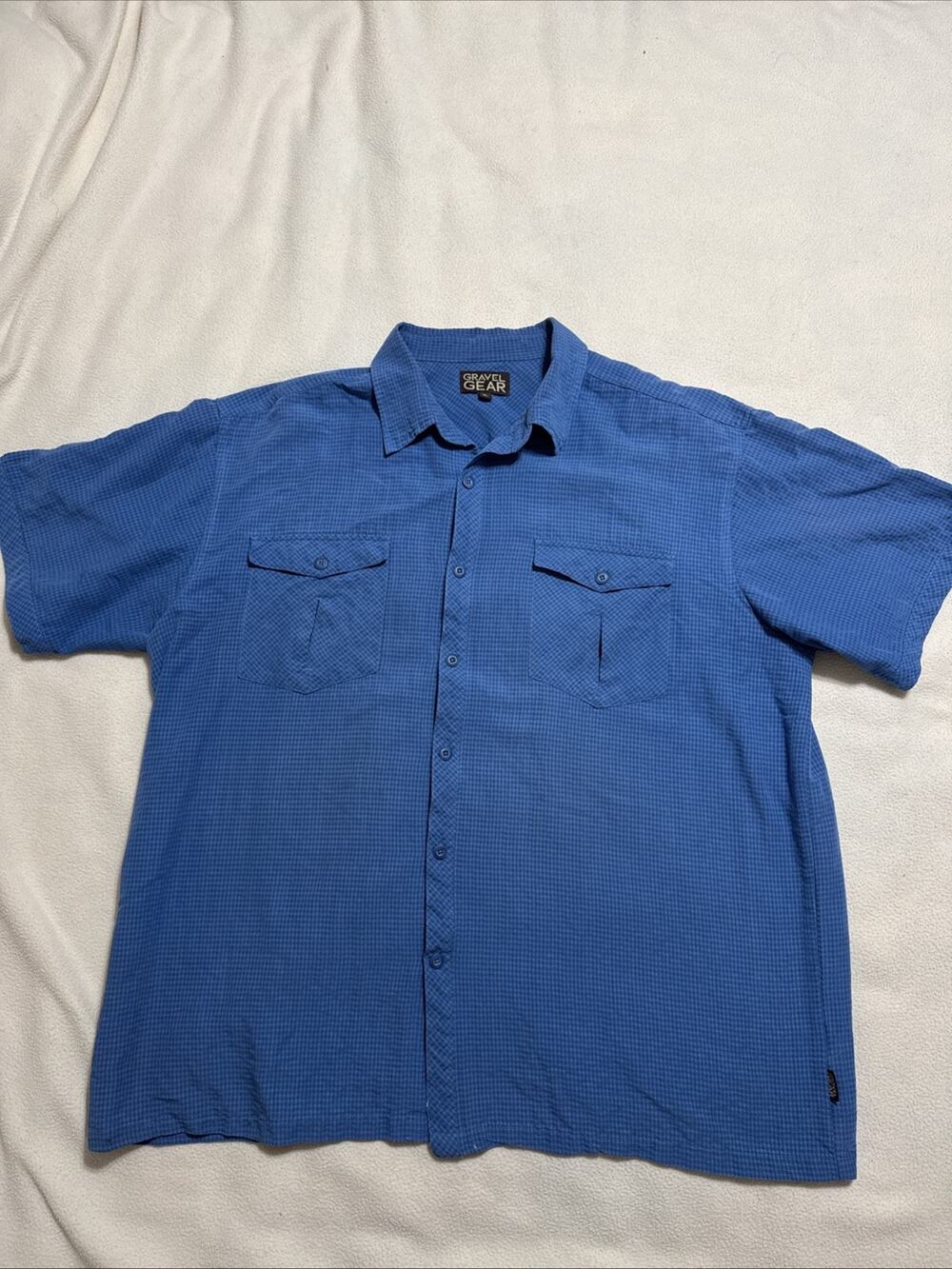 Gravel Gear Shirt Men's XLarge Blue Gingham Short Sleeve Button Down MTN Biking
